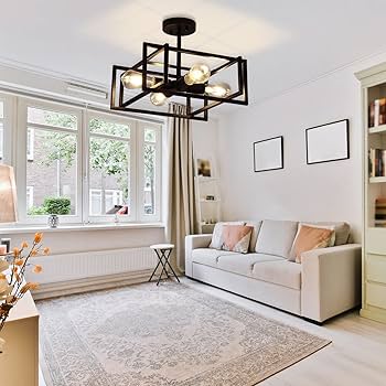 シーリングライト・天井照明 Landscape Products Ceiling Lamp Black MgLoyht Industrial Semi Flush Mount Ceiling Light, Matte
